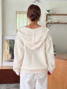 DAZY Drop Shoulder Zip Up Hooded Cardigan,Long Sleeve Tops Jacket