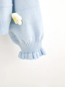 SHEIN Tween Girl Stereo Flower Frill Trim Flare Sleeve Cardigan - Baby Blue - View 3