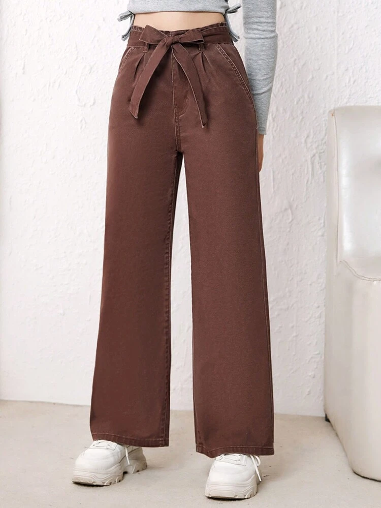 Teen Girl Slant Pocket Belted Wide Leg Jeans