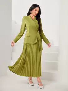 Modelyn 素色百褶下擺側打結圍裹側打結洋裝 - 綠色 - 查看 3