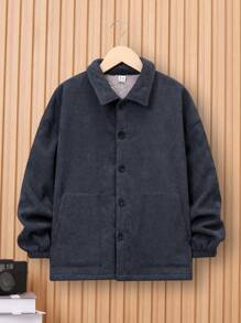 SHEIN 男大童斜插口袋加絨內裏外套 - 彩色 - 查看 2