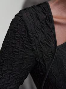 Maija Asymmetrical Neck Solid Crop Top - Black - View 5