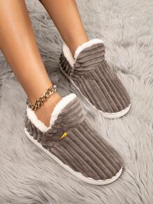 Warm Couple Heel Slip-On House Slippers, Autumn/Winter,Furry Shoes,Fluffy Slippers - Coffee Brown - View 4