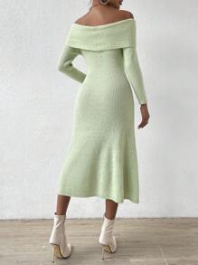 Chiquease Off Shoulder Twist Front Sweater Dress - Green - View 2