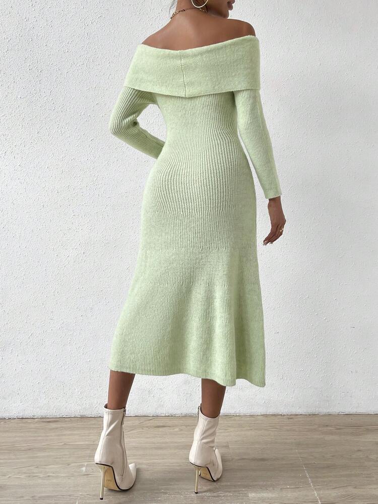 Off Shoulder Twist Front Sweater Dress