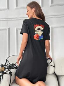 DOMINATE Skull Print Nightdress - Black - View 5