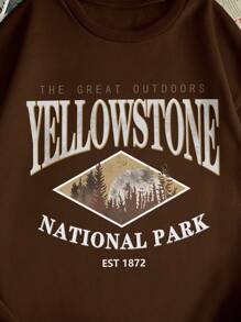 Manfinity Dauomo Men Mountain & Letter Graphic Thermal Lined Sweatshirt - Coffee Brown - View 3