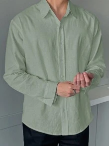 DAZY Men Solid Button Up Shirt,Fall Clothes Long Sleeve Men Shirt - Green - View 5