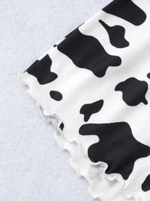 Tween Girl Cow Print Lettuce Trim Cami Top & Shorts PJ Set