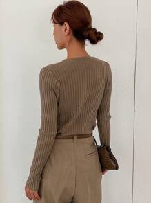 DAZY 罗纹针织前扣开衫、长袖上衣