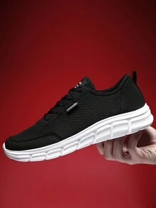 男士運動鞋時尚休閒跑步鞋輕便耐磨透氣防滑百搭 - 黑與白 - 查看 6