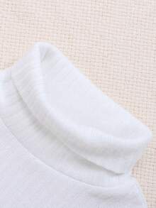 SHEIN 3pcs Set Baby Girl Simple Solid Color & Striped Knit Turtleneck T-Shirts - Multicolor - View 3