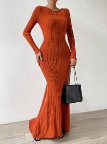Allurite Tie Backless Ruched Maxi Dress - Rust Brown - View 3