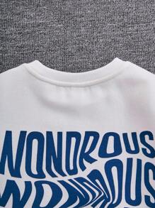 SHEIN Tween Girl Letter Graphic Thermal Lined Sweatshirt - White - View 5