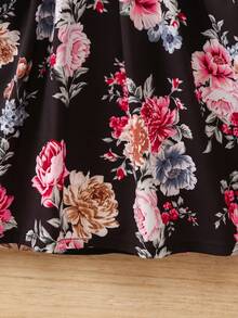 女小童印花荷葉邊繫腰帶洋裝 - 黑色 - 查看 3