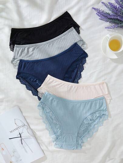 女性蕾絲邊三角形內褲5入組/套