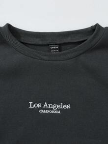 SHEIN Unity 3pcs Women Casual Letter Print Dropped Shoulder Loose Sweatshirt, Sweatpants And Shorts Set, Suitable For Spring, Autumn And Winter - Dark Grey - View 6