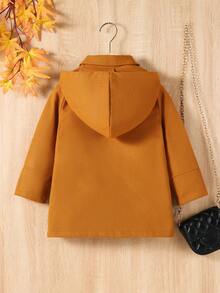 SHEIN Young Girl 1pc Flap Detail Hooded Overcoat - Camel - View 2
