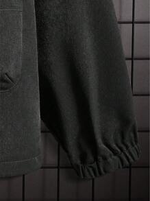 Manfinity Homme Loose-Fit Men's Zip-Up Drop Shoulder Jacket With Pockets (No Hood) - Black - View 3