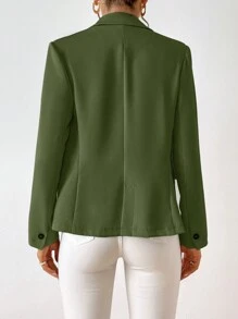 SHEIN Essnce 素色單釦西裝外套 - 軍綠色 - 查看 2