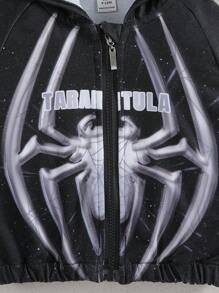 女嬰字母圖案拉鍊 3D 耳朵設計連帽運動衫 - 黑色 - 查看 7