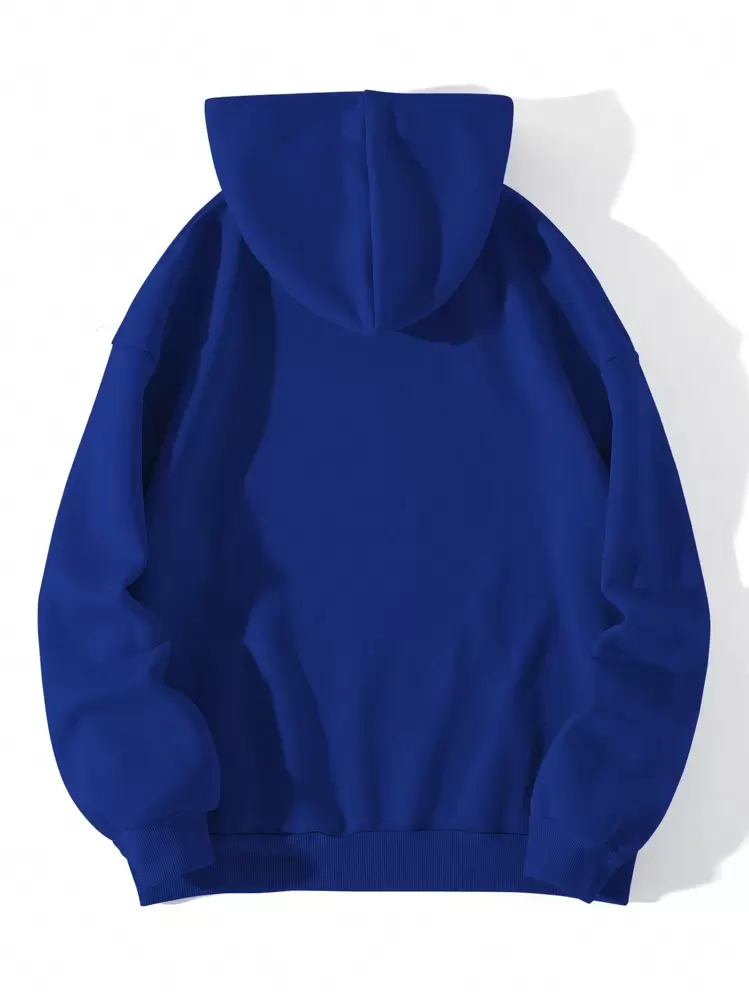 INAWLY Solid Kangaroo Pocket Drawstring Thermal Lined Hoodie,Long Sleeve Tops - Royal Blue - View 2