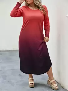 SHEIN LUNE Plus Ombre Curved Hem Tee Dress - Multicolor - View 1