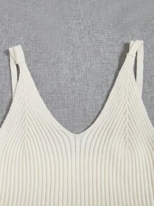 Flirla 大碼純色羅紋針織上衣 - 米色 - 查看 3