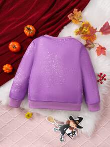 SHEIN Young Girl Letter & Cartoon Graphic Sweatshirt - Purple - View 2