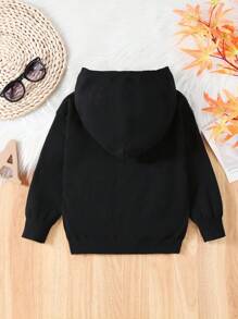 Young Boy Letter Pattern Hooded Sweater - Black - View 2