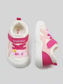 1-4 岁超细纤维防水 PU 皮革婴儿鞋软底幼儿鞋，男女通用心形图案运动鞋 - 粉色 - 查看 1