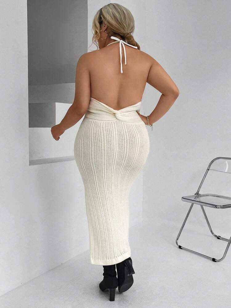 Plus Solid Ribbed Knit Sweater Dress