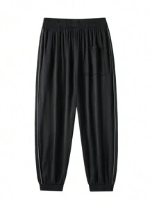 Manfinity Hypemode Men Plus Loose Fit Drawstring Waist Pants With Contrast Piping - Black - View 2