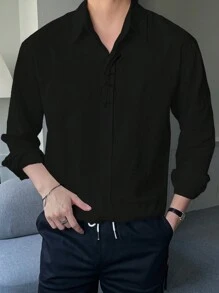 DAZY Men Solid Button Up Shirt, Fall Clothes Long Sleeve Men Shirt Business Attire