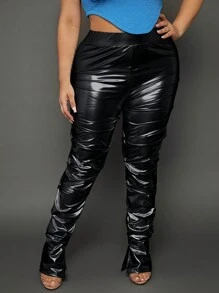 SHEIN SXY Plus Split Hem Ruched PU Leather Pants