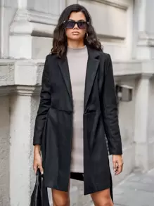 RueChic Lapel Neck Belted Overcoat - Black - View 5