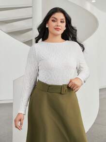 Mulvari Plus Solid Round Neck Textured Tee - White - View 7