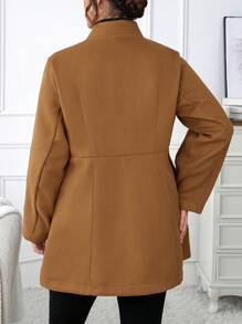Calvaya 大碼素色開門襟花呢外套 - 棕色 - 查看 2