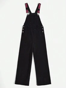SHEIN EZwear Bảng chữ cái Tổng thể Jumpsuit Without Tee - màu đen - Xem 3