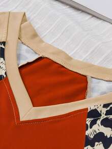 Leopard & Pumpkin Print Raglan Sleeve Tee