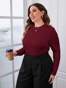 SHEIN Essnce 大碼素色圓領T恤 - 酒紅色 - 查看 4