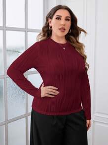 SHEIN Essnce 大碼素色圓領T恤 - 酒紅色 - 查看 6