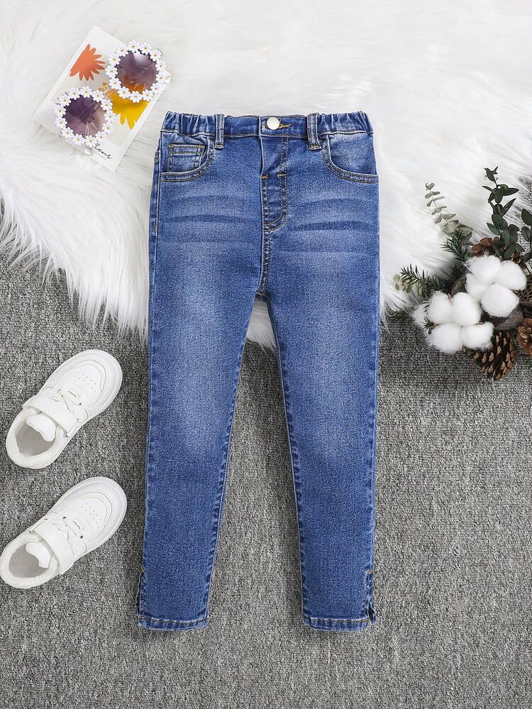 Young Girl Bleach Wash Slant Pocket Jeans