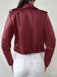 EURMUSE 拉鏈開襟腰帶PU皮革機車夾克