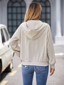 SHEIN LUNE Half Zip Kangaroo Pocket Raglan Sleeve Hoodie - Apricot - View 2