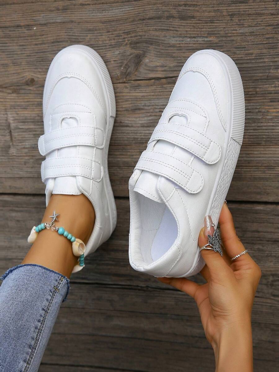 女士經典純色百搭舒適休閒運動鞋 - 黑與白 - 查看 1