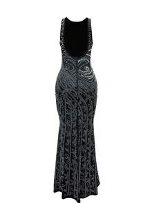 Split Thigh Pearls Beaded Detail Dress - Black - View 4