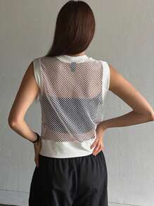DAZY Solid Fishnet Tank Top Without Top - White - View 2