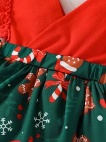 SHEIN Baby Girls Christmas Print Ruffle Trim Dress - Multicolor - View 7