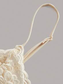 SHEIN ICON 蕾絲拼接褶邊吊帶上衣 - 杏色 - 查看 4